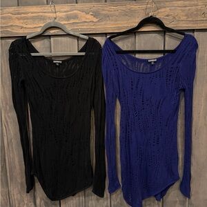 Express Asymmetrical Lace Tunic Sweater bundle Top - Black & Royal Blue
